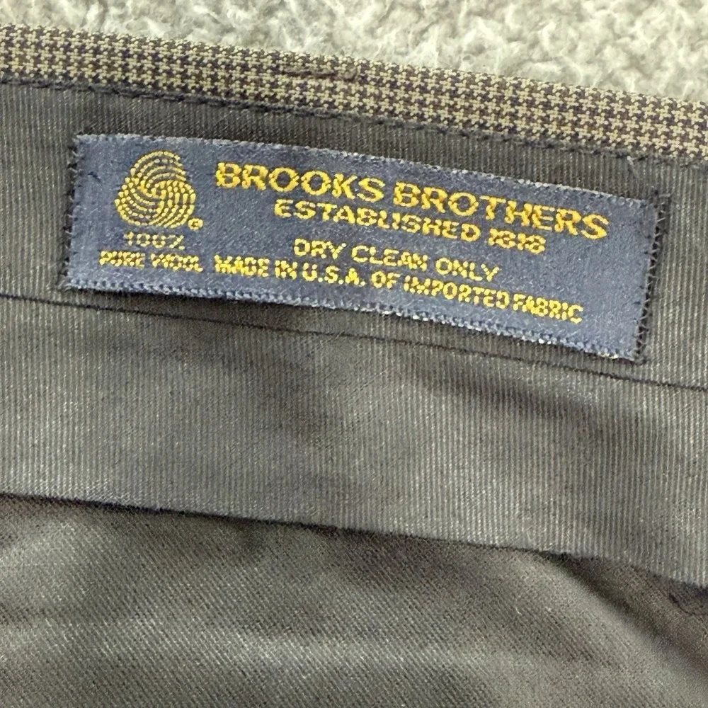 Vtg Brooks Brothers Wool Dress Pants 39x29 Brown Cuffed Houndstooth‎ Made In USA